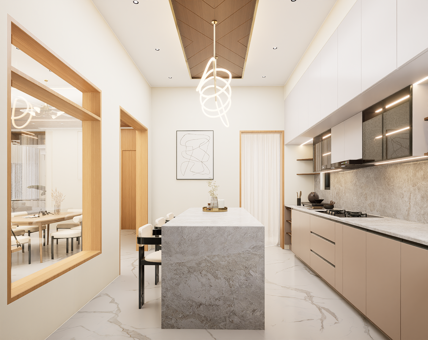 Kitchen island long render